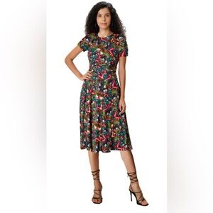 Eshakti Tropical Butterfly Print Crepe Chelsea Dress Size M Pockets Lined New